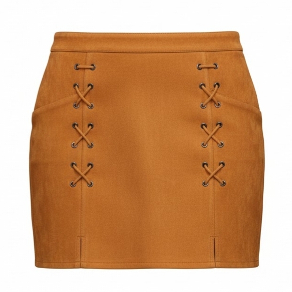 Women's Lace-Up Mini Skirt in Camel